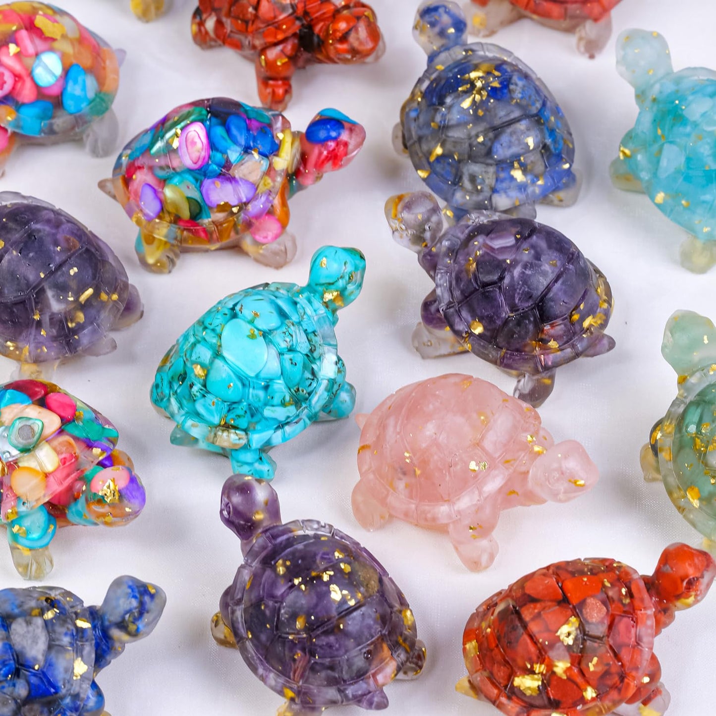 RJINGSHI 8PCS Crystal Turtle Figurine Set for Teens- Handmade Sea Turtle Resin Decor for Home, Office & Fish Tank, Healing Crystal Animal Statues for Desk, Shelf or Meditation Space Gift