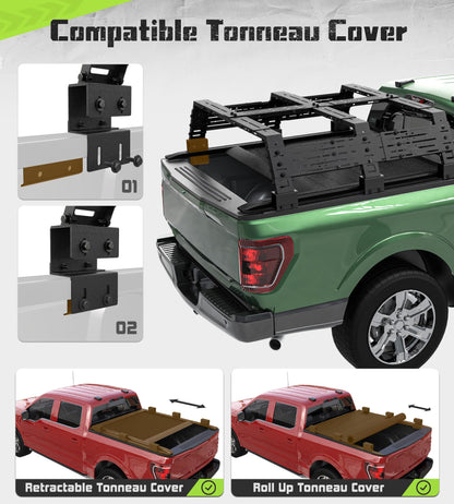 StarONE Truck Bed Rack Adjustable Height 16.7"/18.8"/23.3",Overland Bed Rack for Full-Size Trucks Without Bed Rails-Fit for Ford F-150,Dodge Ram 1500,Silverado 1500,Gmc Sierra 1500