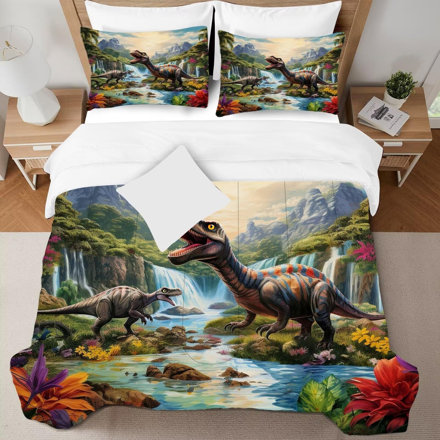 VTKON Kids Comforter Set Full Super Soft and Fluffy Microfiber Boys Kids Dinosaur Bedding Set Easy Care Cute Dinosaur Quilt Set with 1 Comforter and 2 Pillowcases