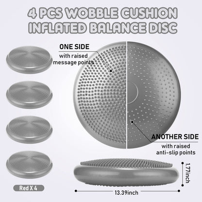 Jerify 4 Pcs Wiggle Seat Flexible Inflated Wobble Cushion Stability Balance Pad Balance Disc Sensory Seat for Men Women Fitness Physical Exercise Improving Posture Home Office(Gray)