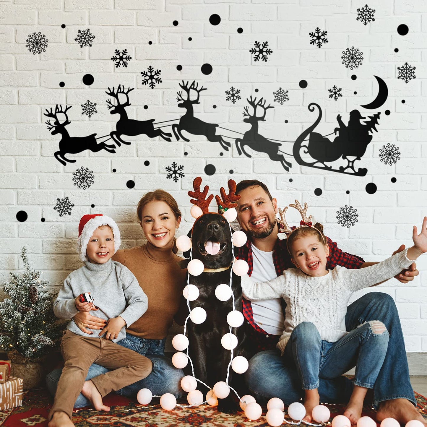 Chinco 4 Sheets Christmas Wall Decal Decor Santa Reindeer Snowflake Window Clings Vinyl Wall Art Decal Removable for Christmas Party Supplies Home Window Decor