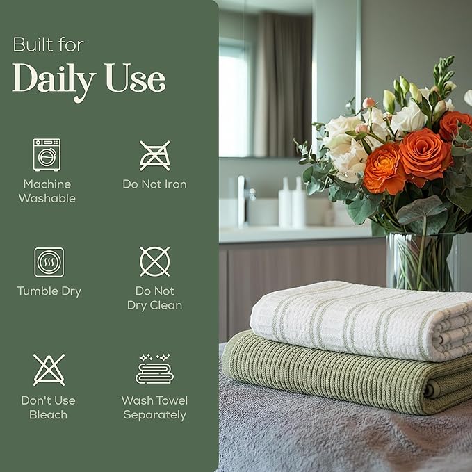 MosJos Kitchen Towels, Cotton Hand Towels, Sage Green and Cream Ribbed