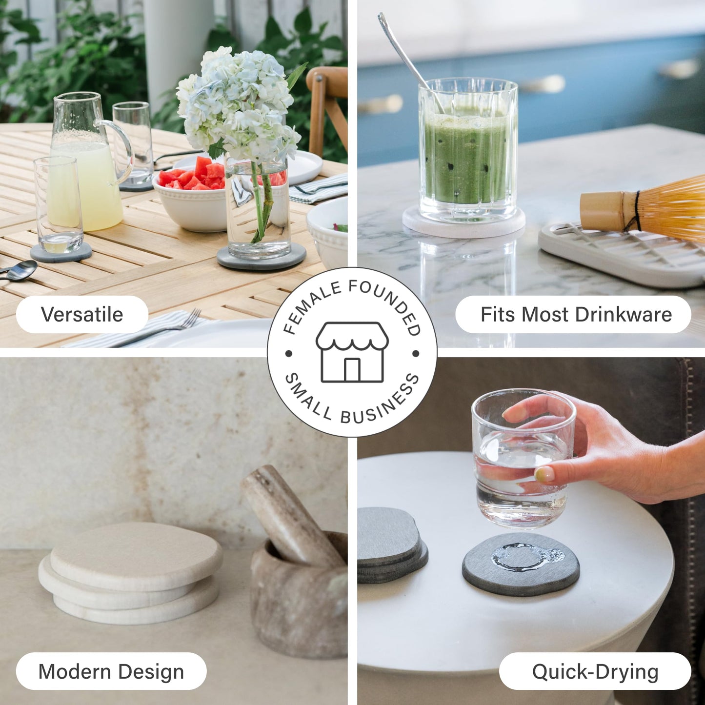 Dorai Home Stone Coasters Set - Diatomaceous Earth Water-Absorbing Drink Coaster for Coffee Table, Kitchen or Bar, Modern Stone Appearance | Sandstone - Set of 4