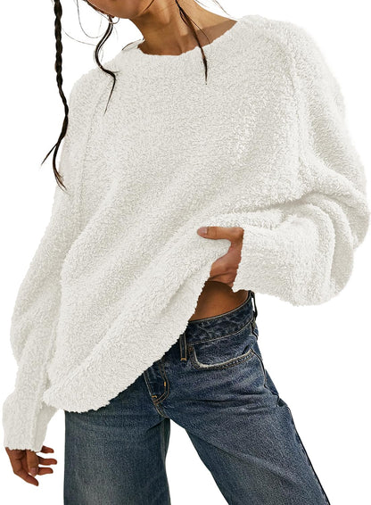 Beaully Women's Oversized Long Sleeve Crewneck Fuzzy Knit Warm Sweaters 2025 Fall Pullover Sweater Tops