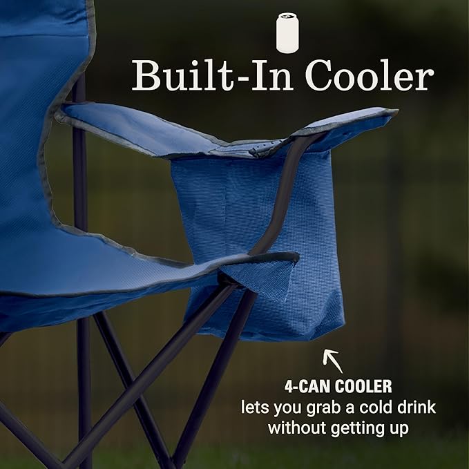 Coleman Portable Camping Chair with 4-Can Cooler, Cushioned Seat & Back with Side Pockets & Cup Holder, Carry Bag Included, Great for Camping, Tailgating, Firepits, Patio, & More