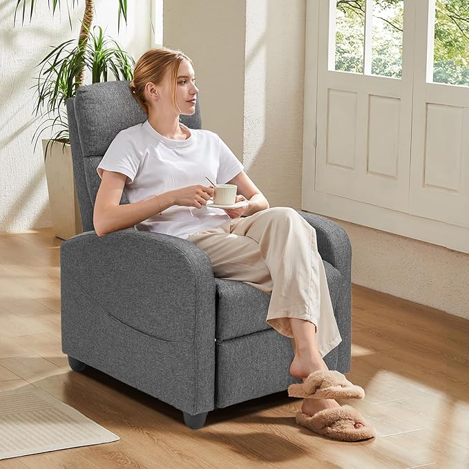 Sweetcrispy Massage Recliner Chair for Adults, Adjustable Home Theater Seating with Lumbar Support for Living Room, Modern Fabric Reclining, Cool Gray