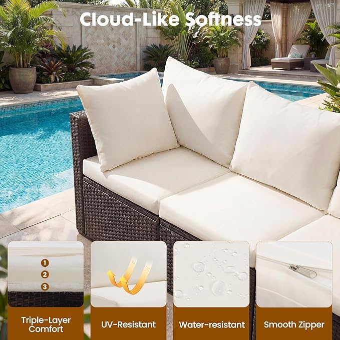 DUMOS 7 Piece Outdoor Patio Sectional Sofa, Modular Wicker Furniture Set