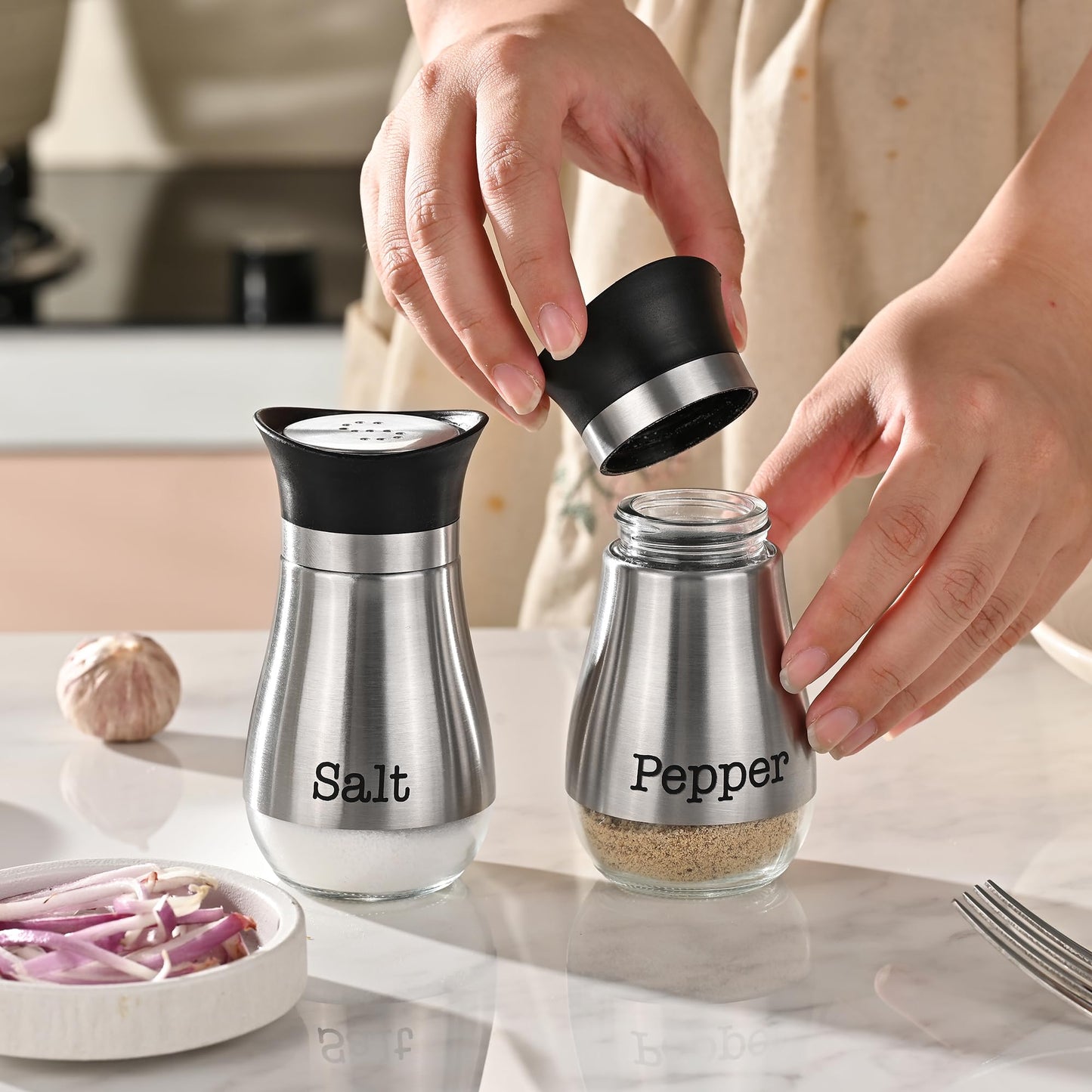 Fox Run Modern Salt and Pepper Shakers, Set of 2 Kitchen Shakers with 4 Ounce Capacity