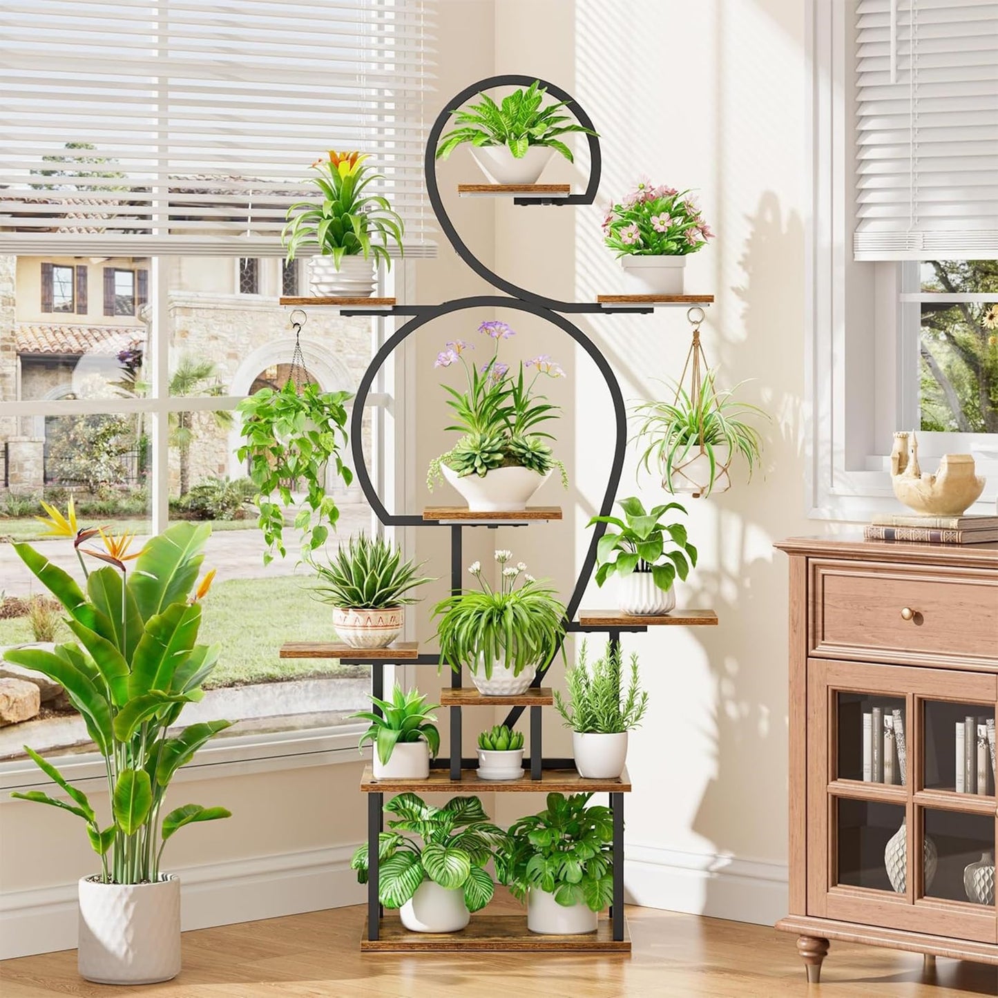 Rhncof Plant Stand Indoor with grow lights: 9 Tiered Large Plant Shelf with Lights, 64" Multi Tier Tall plant stand for indoor growing Llighted Corner Plant Rack