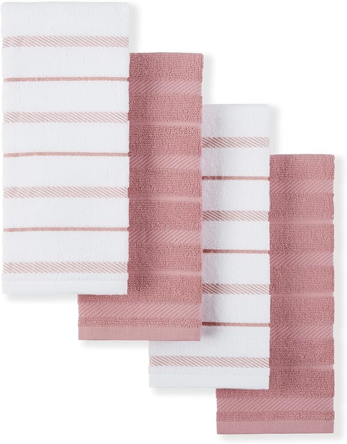 KitchenAid Albany Kitchen Towel 4-Pack Set, Dried Rose/White