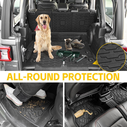 JTYZSM Cargo Mats for 2021-2024 2025 Jeep Wrangler JL 4XE Only,Floor Liners with Trunk Mat Backrest Mat All Weather TPE Protector Rear Floor Trunk Liners for 21-25 Wrangler JL 4XE 4 Door Accessories