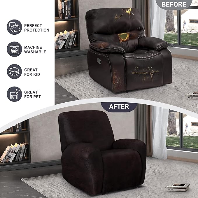 ANARACHON Leather Look Recliner Chair Covers, 4-Pieces Stretch Recliner Cover
