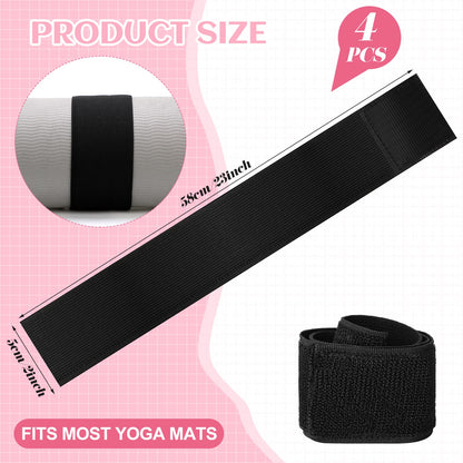 Honoson 4 Pcs Nylon Yoga Mat Strap Stretchable Holder Straps Heavy Duty Bungee Straps Band Adjustable Carrying Strap for Exercise Workout Pilates Yoga Mat Storage Gym, Black