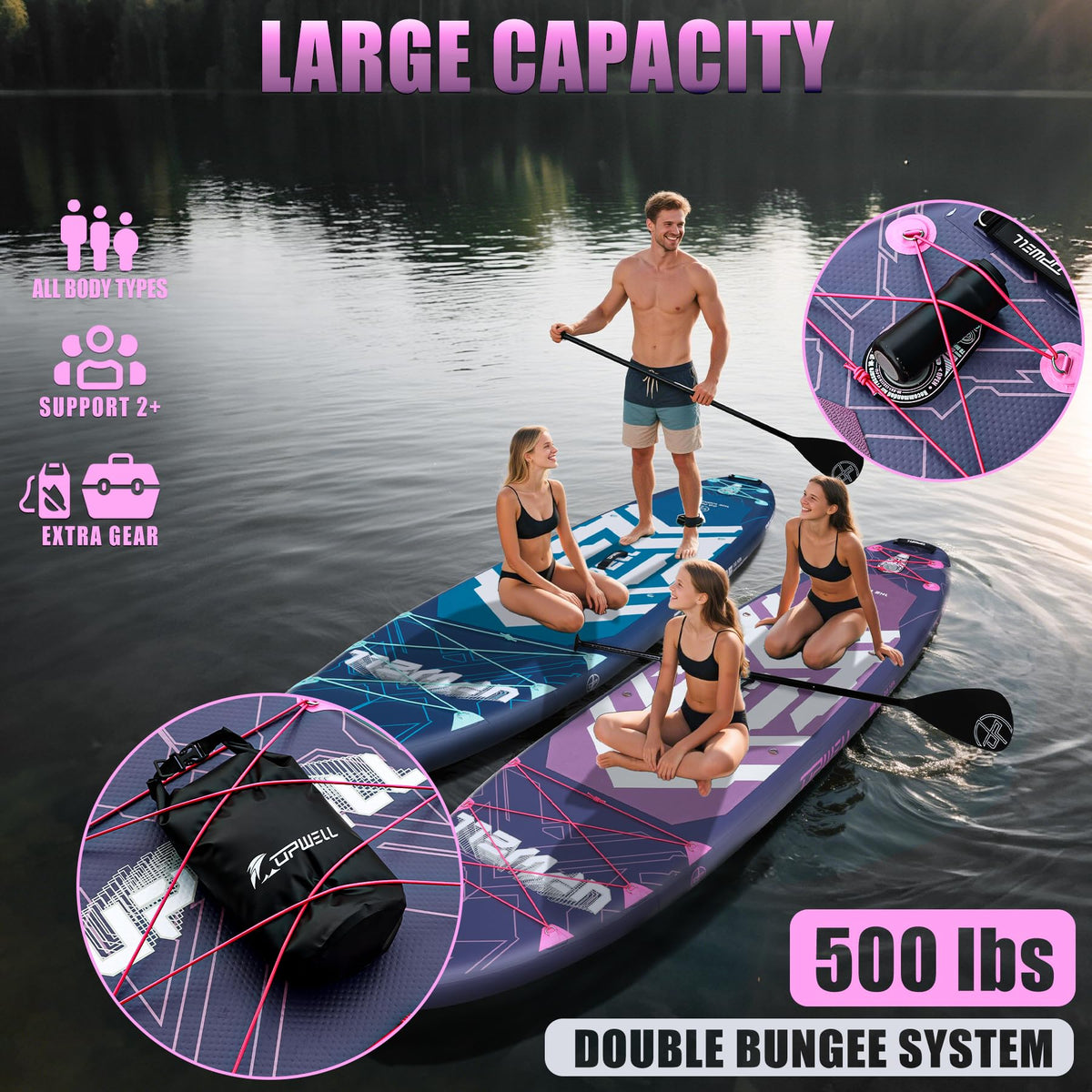 UPWELL 11'6"×35" Extra Wide Inflatable Paddle Board, Stand Up Paddle Board with Kayak Seat, Sup Paddle Boards for Adults, Chipmech Purple