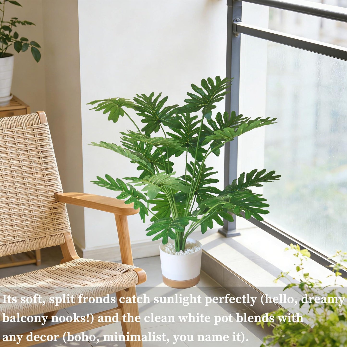 YXYQR Realistic 24" Potted Artificial Philodendron Selloum Plants – Fake Tall Tropical Plants with Pot for Indoor Outdoor Home Living Room Office Desk Shelf Decor