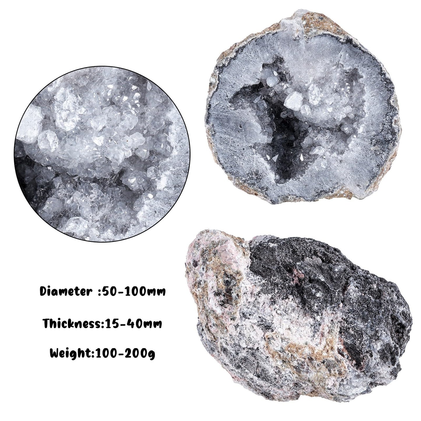 moonsix 0.22-0.44 Lb Natural Quartz Geode Agate Stone Healing Crystal Cluster Mineral Specimen for Positive Energy, Reiki, Wicca, Home Office Decor