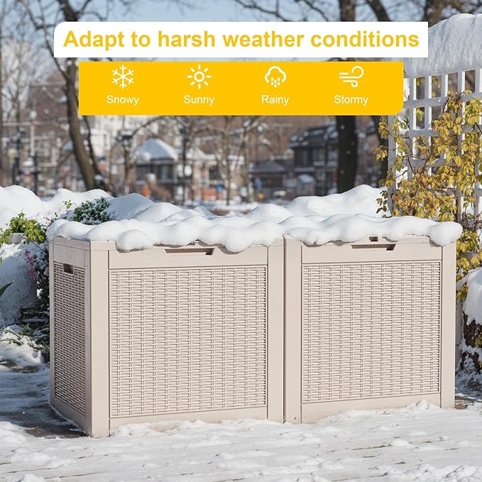 DRATO 31 Gallon Deck Box, Outdoor Storage Box for Patio Cushion, Garden Tools, Waterproof Resin Storage Box (Gray，31 Gallon)