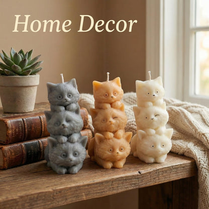 Handmade Cat Candle Set of 3 | Pretty Cat Shaped Candles for Cat Lovers | Soy Wax Cat Candles | Unique Animal Shaped Home Decor | Housewarming Candle Sets for Women Gift