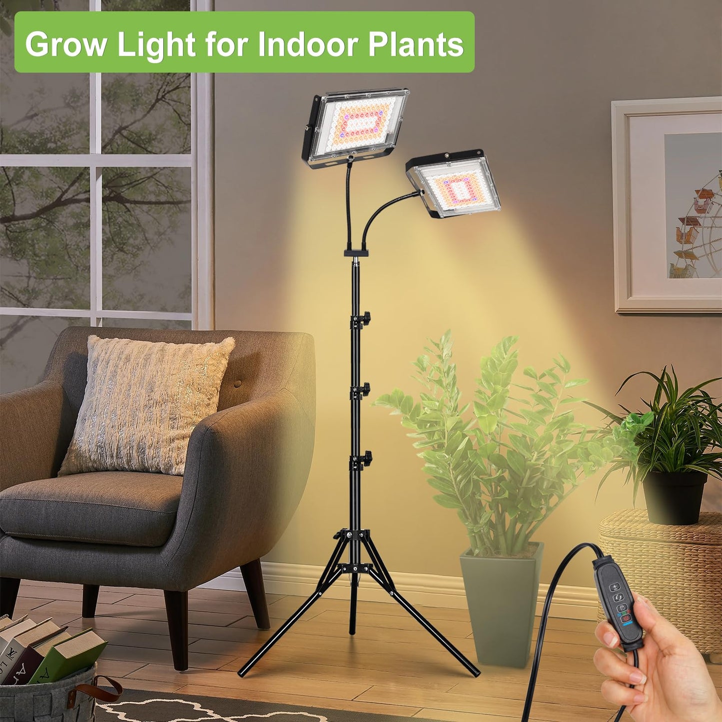 LBW Grow Lights for Indoor Plants,Full Spectrum Standing Plant Grow Light with 4/8/12H Timer, 6 Dimmable Levels,68" Adjustable Tripod, Floor Grow Lamp for Large Indoor Plants, Dual Heads Plus