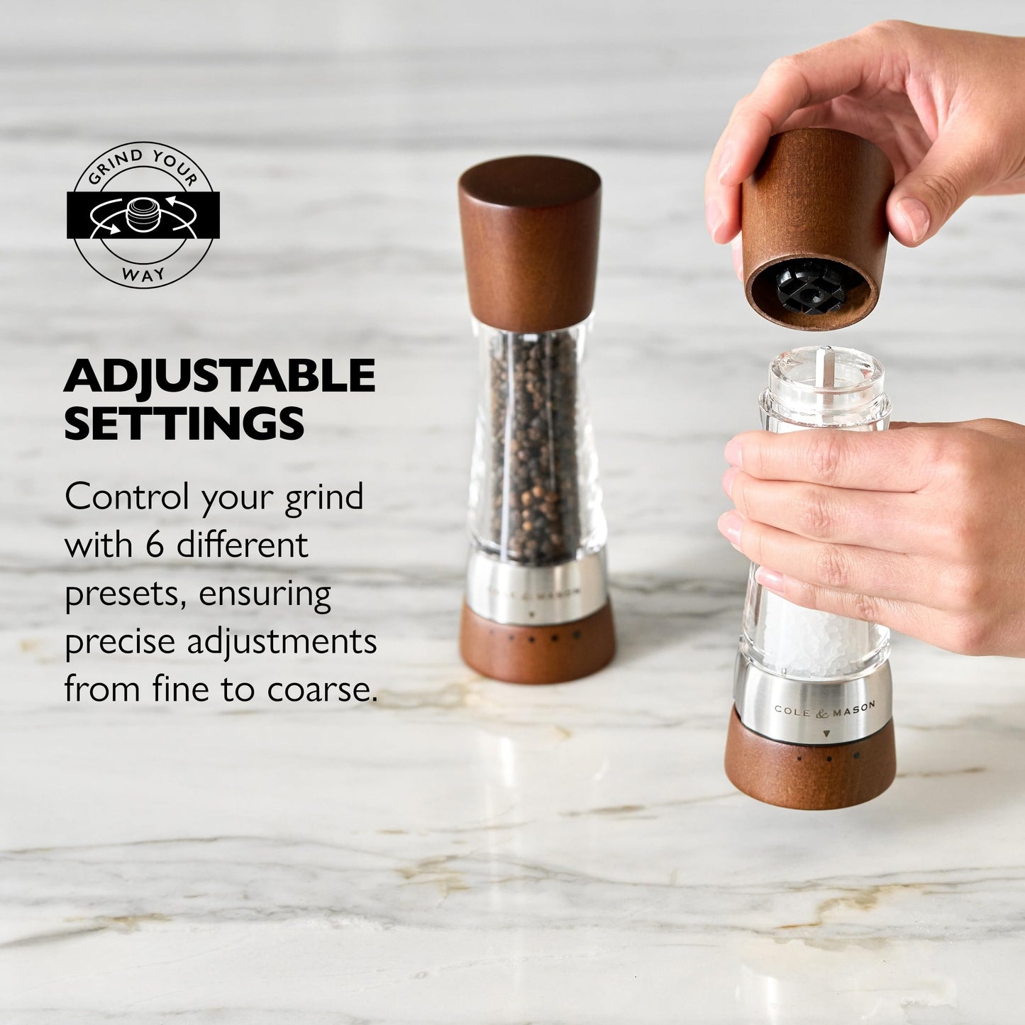 Cole & Mason Derwent Pepper Mill - Refillable Pepper Grinder with Gourmet Precision Mechanisms - Kitchen Accessories for Cooking - Black Peppercorn Grinder for Seasoning - Pepper Mill, Forest Wood