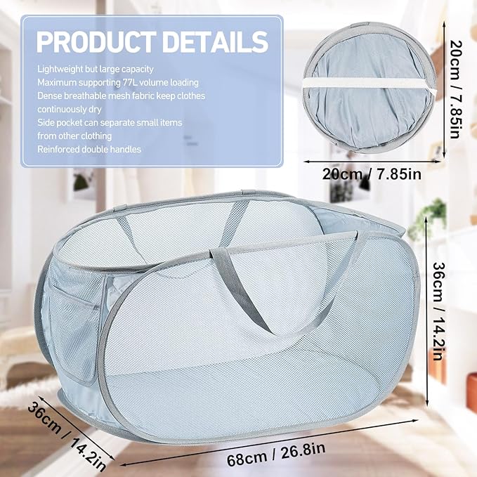 2PCS Mesh Laundry Hamper, Collapsible Laundry Baskets, 75L Large Foldable Dirty