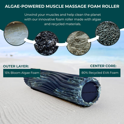 Oceanfoam Tidal Roller - Black Marbled - Muscle Massage Foam Roller for Back Pain & Stretching - Firm and Ergonomic Wide Wave Textured - Yoga, Athletics, & Wellness - Full Size, 20" x 5"