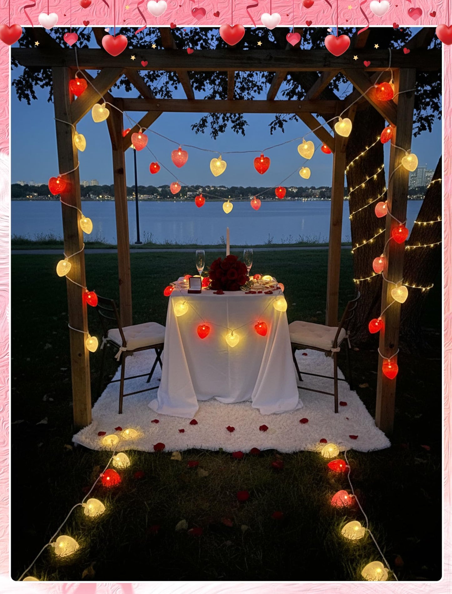 8.5ft Valentine’s Day Heart String Lights Plug in, Valentines Lights with 10 LED Red Pink White Shatterproof Bulbs, Fairy Lights for Indoor Outdoor Home Decor Wedding Party Birthday, Warm White