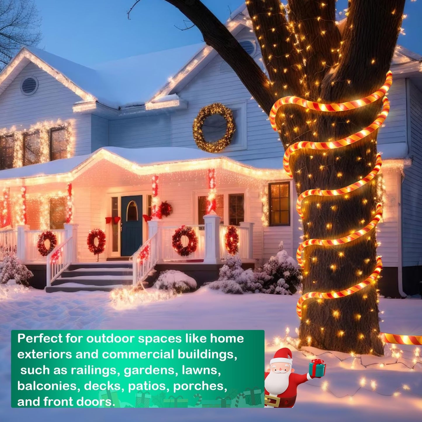 Vigdur Christmas Candy Cane Lights - 30FT 360 LEDs Candy Cane Rope Lights Outdoor Waterproof, Connectable Christmas Rope Lights for Holiday Party Home Patio Indoor Xmas Decorations