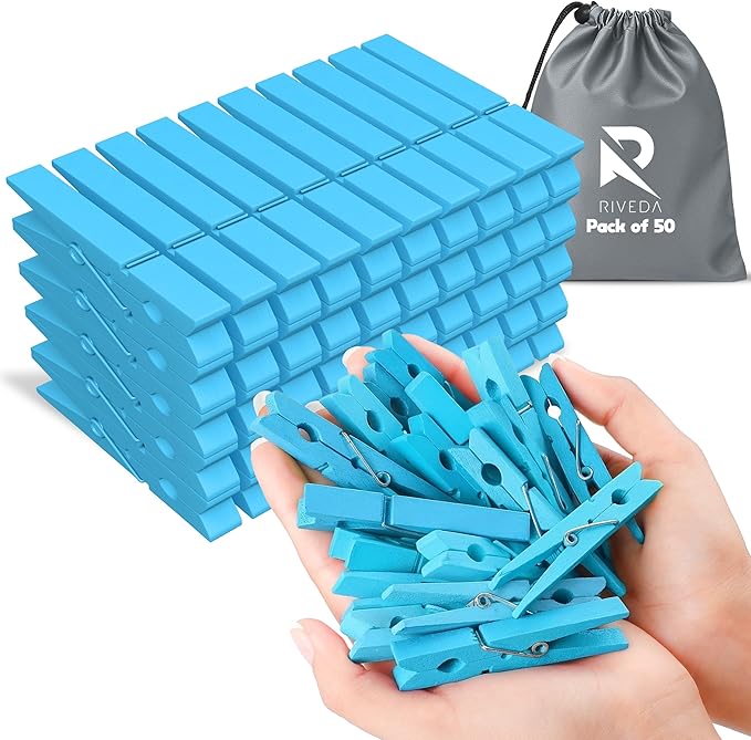 RIVEDA 50pcs Colored Wooden Clothes Pins, Clothespins