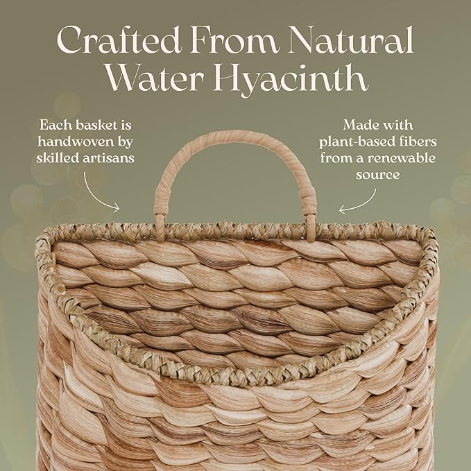Boho Woven Wall Hanging Basket – Water Hyacinth Flat Back Basket
