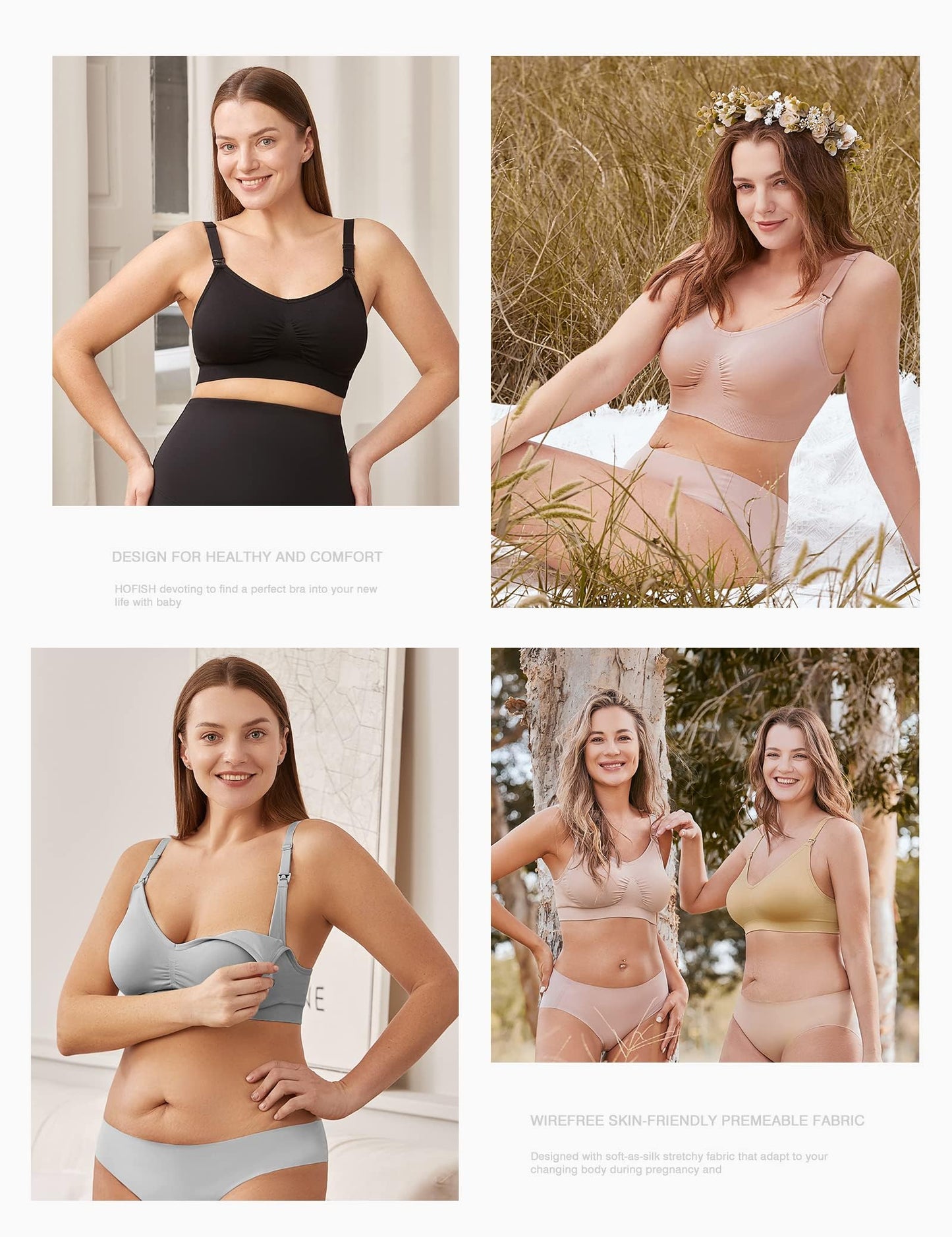 HOFISH Maternity Nursing Bras Seamless 3 Pack Sleep Bralette for Breastfeeding with Free Bra Extenders & Clips L
