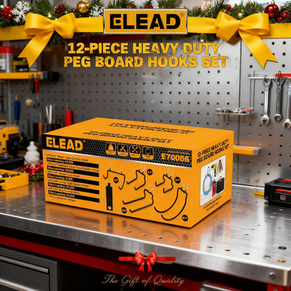 ELEAD 12-Piece Pegboard Hooks with Extension Straps, Heavy Duty Organizer Pegboard Accessories Fit for 1/4" Pegboard, Peg Board Tool Utility Hangers for Power Tool, Drill, Bag, Cord