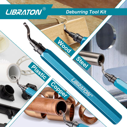 Libraton Deburring Tool with 11PCS High Speed Steel Blades, Aluminum Handle, 360 Degree Rotary Design Burr Remover for Metal, Resin, Aluminum, Copper, Plastic, 3D Printing, Wood