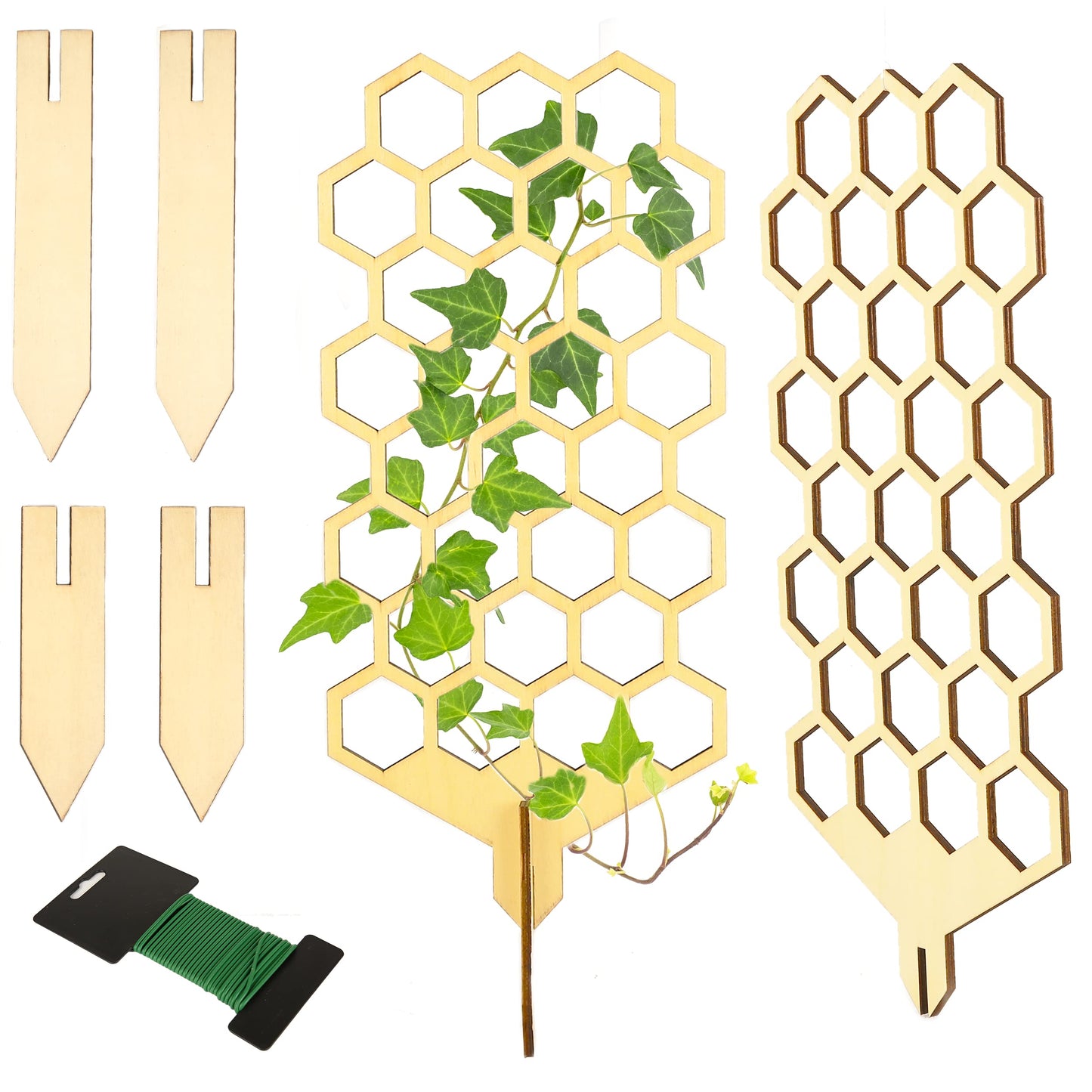 Wood Trellis for Climbing Plants Indoor & Outdoor - 2 Pack 18" Modern Honeycomb Small Plant Trellis - Stabilizing Plant Support for Indoor Plants - Small Trellis for Potted Plants to Encourage Growth