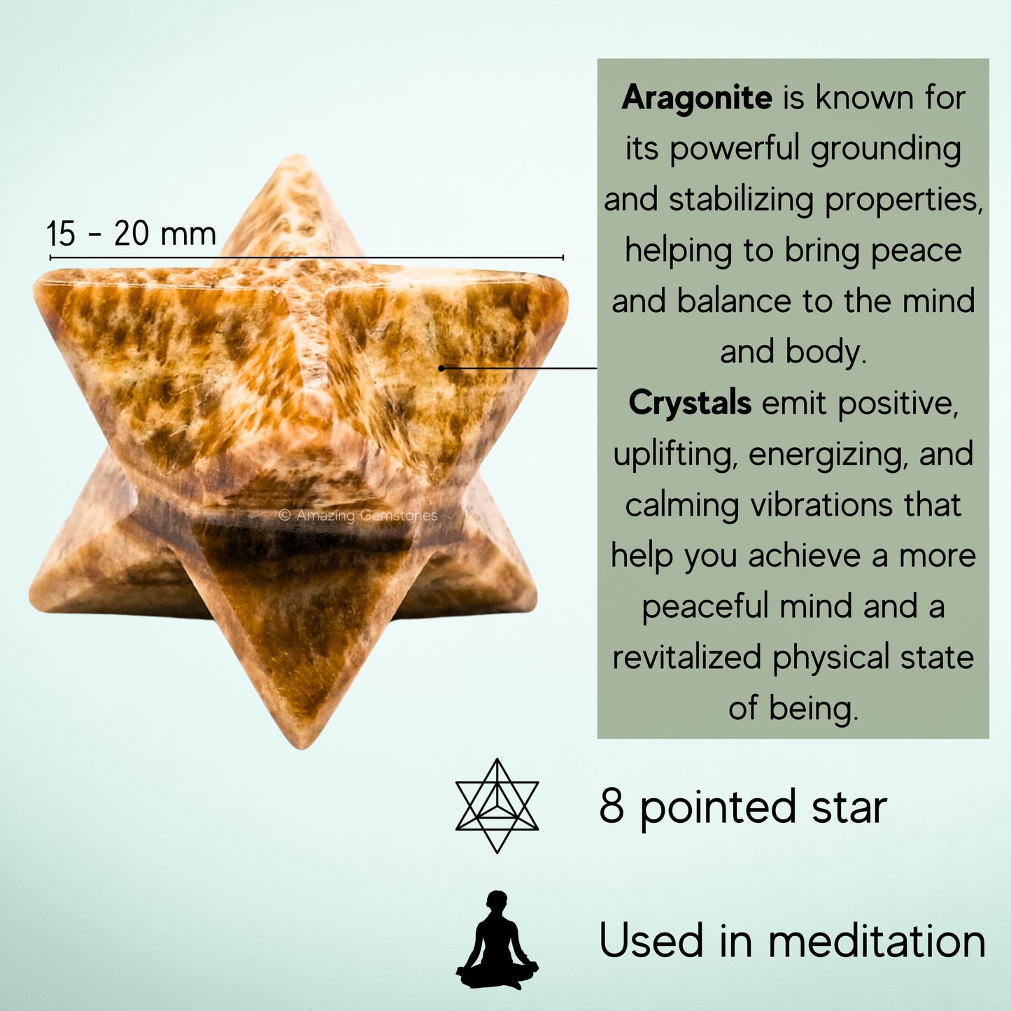 Amazing Gemstone Aragonite Merkaba Crystal - 0.75 Inches Metaphysical Merkaba Star for Meditation - Energetic Tetrahedron Crystal and Healing Stones for Spiritual Growth and Healing (15-20mm)