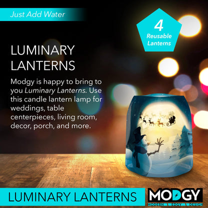 MODGY Luminary Lanterns, Christmas Candle Holders with Flameless Floating LED Candles, Indoor Outdoor Decor for Holiday Parties, Home, Windows, and Mantels, Table Centerpiece, 4-Pack, OhDeer
