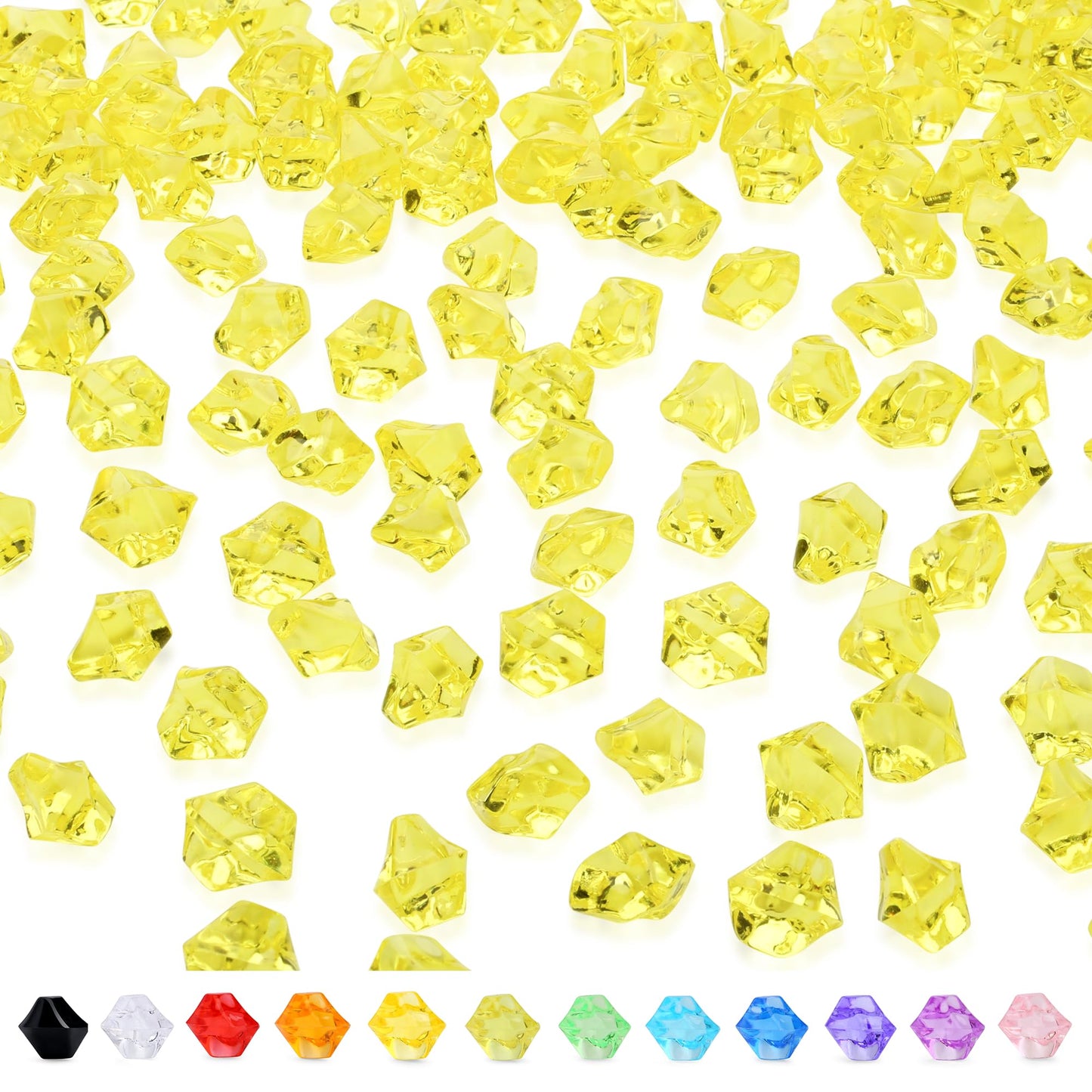 YATOJUZI 500pcs Fake Ice Cubes Yellow Acrylic Crushed Rocks Vase Fillers Plastic Diamonds Gems for DIY Party Wedding Centerpiece Table Scatter Prop Display 0.5" (Only Yellow)