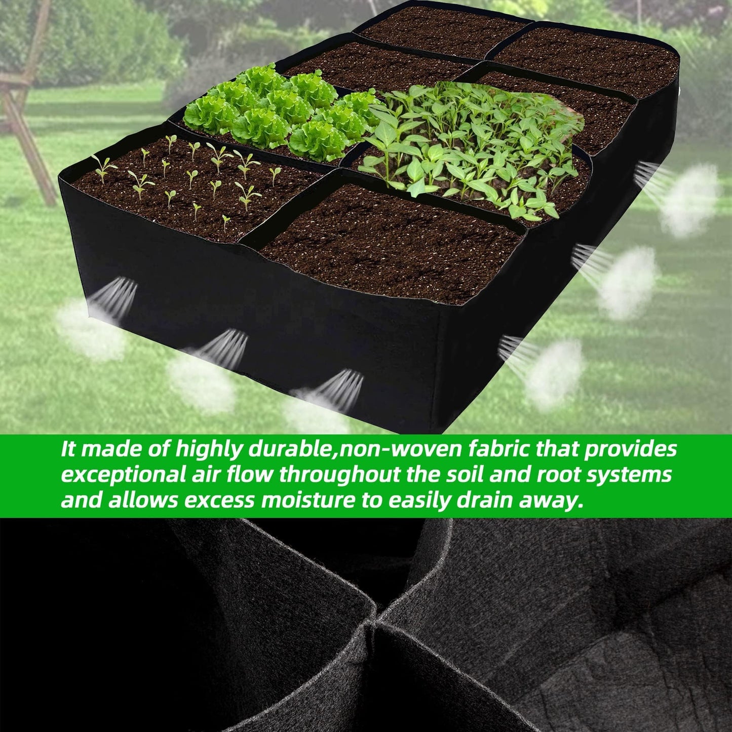 CJGQ Fabric Raised Garden Bed, 2Pack 8 Grids Plant Grow Bags, 3x6FT Breathable Planter Raised Beds for Growing Vegetables Potatoes Flowers, Rectangle Planting Container for Outdoor Gardening