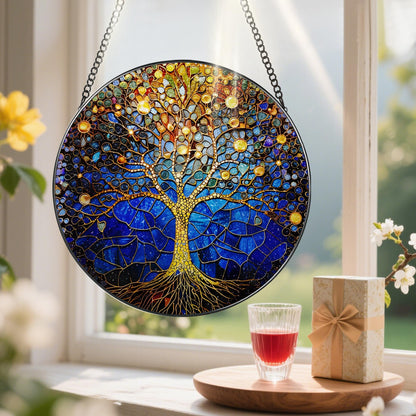 8-Inch Stained Glass Tree of Life Ornament, Stained Glass Window Hanging, Window Hanging Decor Suncatcher – Housewarming, Christmas, Birthday | Gift for Family, Friend, Couple, Teacher | Holiday Decor