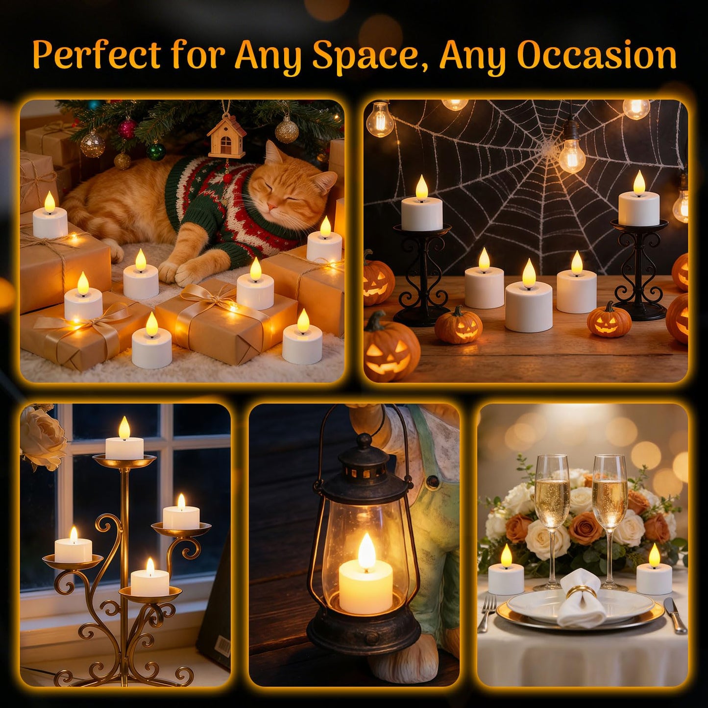 Lacasa Rechargeable LED Tea Lights, 12 Pack Flameless Candles with Remote Control Timer & Charging Base, Battery Operated Flickering Votive Candles for Wedding, Halloween, Christmas, Home Decor