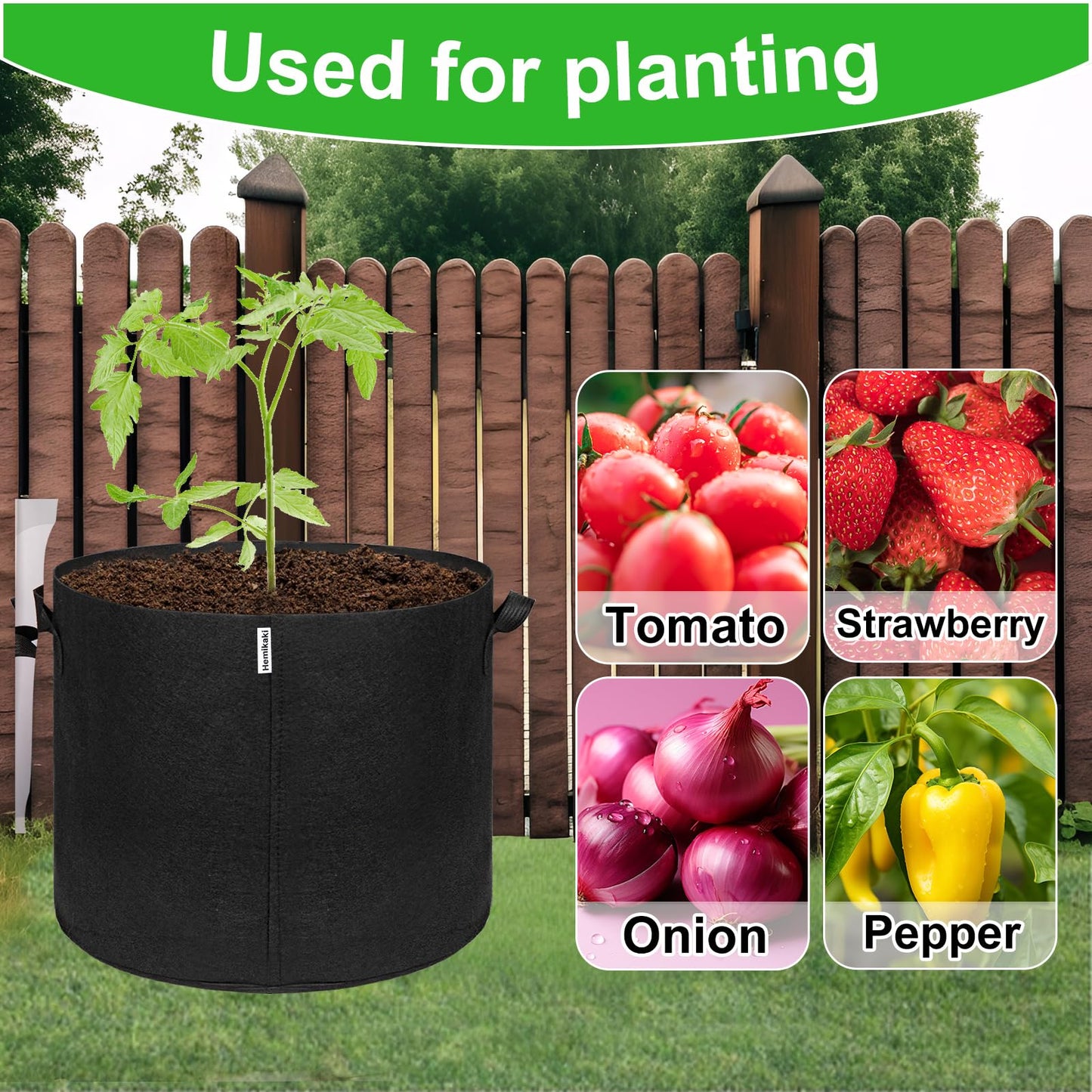 Hemikaki 5-Pack 20 Gallon Grow Bags, Large Nonwoven Fabric Pots with Handles for Planting Fruits, Vegetables, Flowers Indoor Outdoor