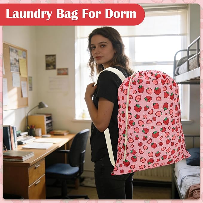 Canvas Laundry Bag with shoulder Strap 24"W x 29"H, Large Drawstring Dirty
