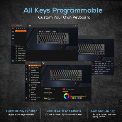 RK ROYAL KLUDGE RK61 60% Mechanical Keyboard with Coiled Cable, 2.4Ghz/Bluetooth/Wired, Wireless Bluetooth Mini Keyboard 61 Keys, RGB Hot Swappable Red Switch Gaming Keyboard with Software - White