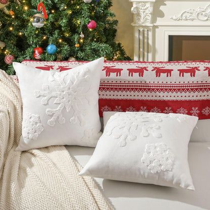 Lewondr Christmas Throw Pillow Cover, 2 Pack Snowflake Embroidery Decorative Throw Pillow Case Linen Sofa Cushion Cover for Party Thanksgiving Day Xmas Decor 18"x18"(45x45cm) - White
