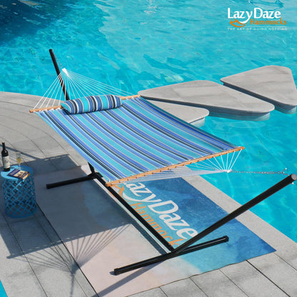 Lazy Daze Hammocks 12 FT Sunbrella Fabric Hammock Non-Fading with Spreader Bars and Free Pillow Fits for 2 Persons, All Weather and Fade Resistant for Patio Yard, 450 lbs Capacity, Dolce Oasis