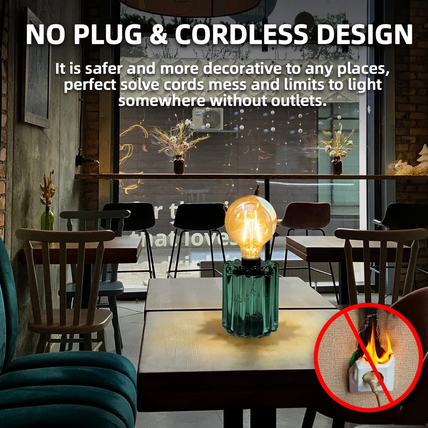 Set of 2 Battery Operated Table Lamp, Battery Powered Cordless Lamp with Timer, Glass Bulb Shape Decorative Lights for Living Room Bedroom Weddings Parties Patio Events Indoors Outdoors（Loden Frost）