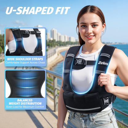 ZELUS Adjustable Weighted Vest for Women, Curve-Fit Ergonomic Workout Vest with 6 Removable Iron Sand Bags for Walking, Cardio & Strength Training, Available in 4–10 lb, 11–20 lb & 20–32 lb Options