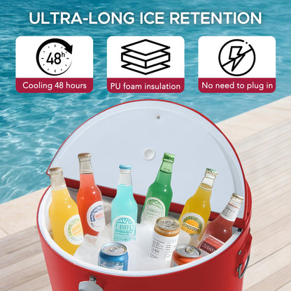 SUNJOY 60 Quart Rooling Ice Chest Cooler Cart, Portable Patio Party Bar Drink Cooler Cart, Beverage Bar with Bottle Opener and Shelf, Red