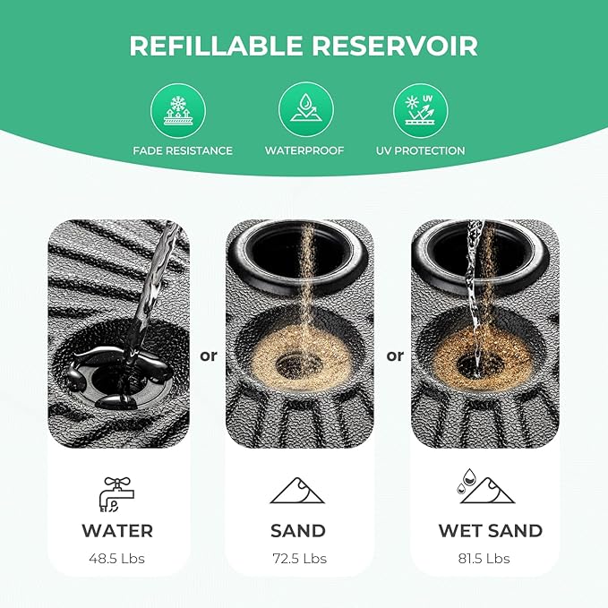 JEAREY 81.5lb Max Capacity Patio Umbrella Stand, Outdoor Umbrella Base Water Filled Stand, Heavy Duty Market Umbrella Holder for Patio, Deck, Poolside (Black)