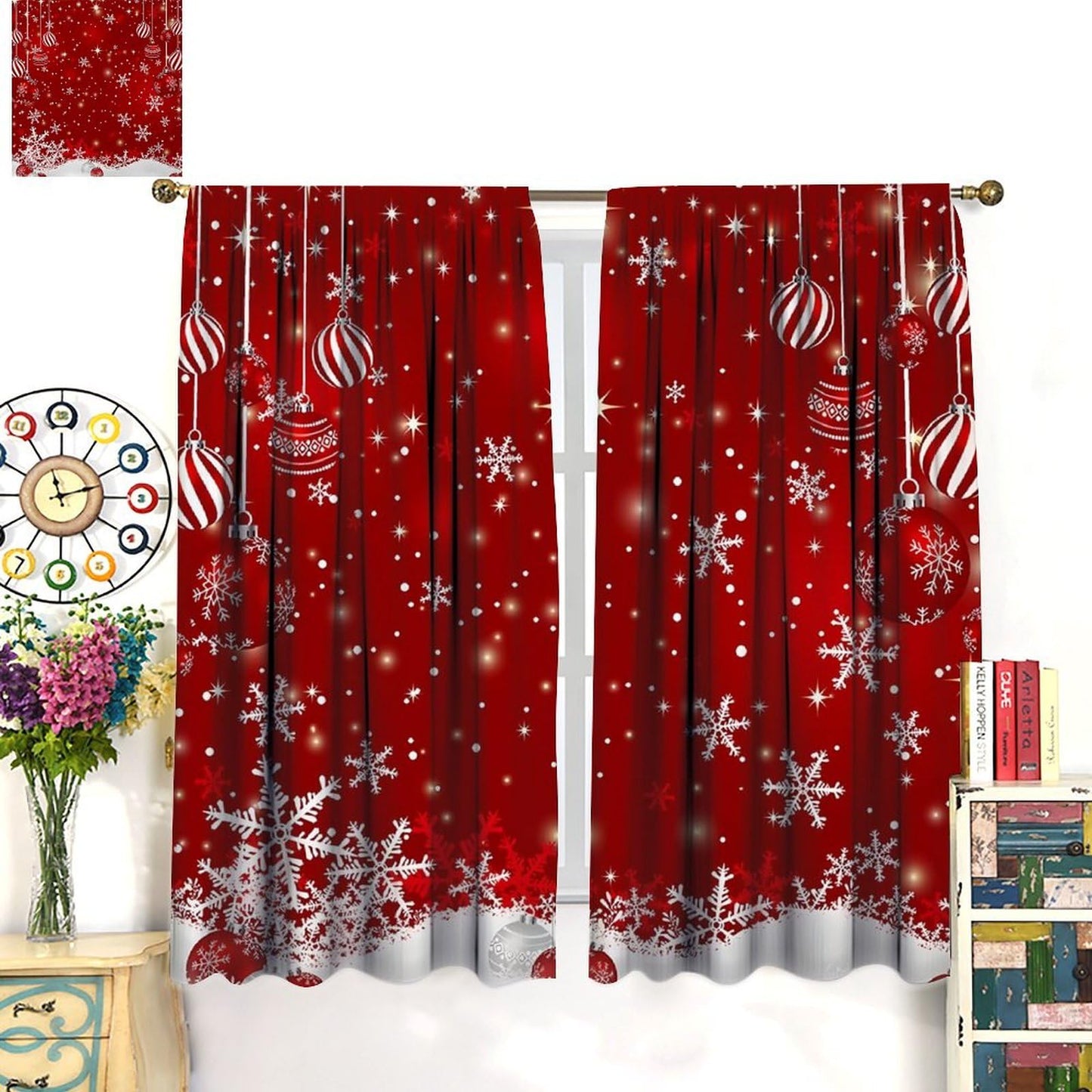 Red Christmas Snowflakes Curtain Merry Xmas Blackout Window Treatment for Living Room Bedroom Dining Home Decor Window Drapes 52" W X 84" L